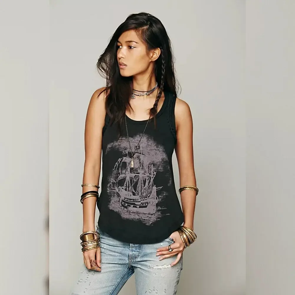 We The Free - Free People Witch Craft Graphic Tank - Washed Black - Size Medium